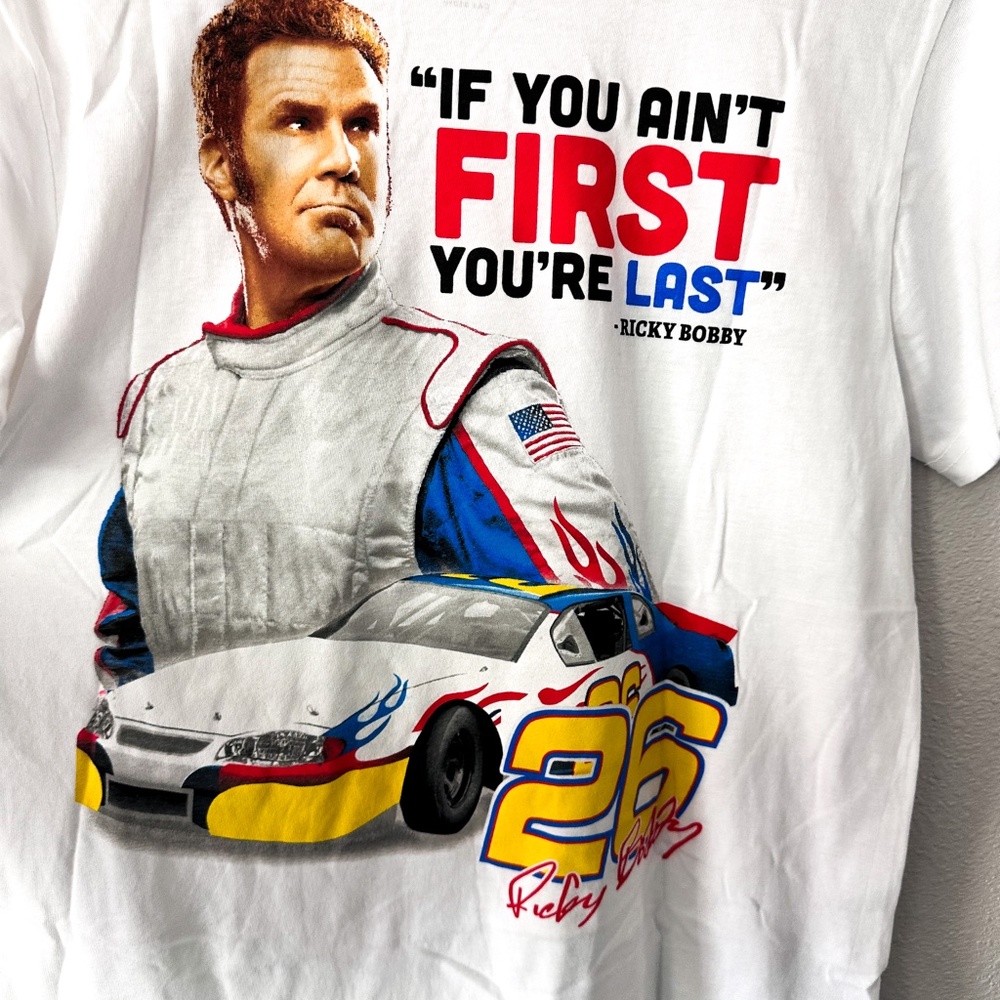 NEW Ricky Bobby Talladega Nights Movie White T-shirt Men's Small "If you're not - Picture 5 of 5